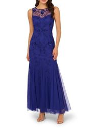 Adrianna Papell - Placed Beaded Floral Mesh Mermaid Gown - Lyst