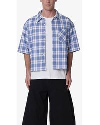 MNML - Plaid Crop Short Sleeve Cotton Flannel Button-Up Shirt - Lyst