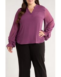 Vince Camuto - Split Neck Sheer Long Sleeve Chiffon Top - Lyst