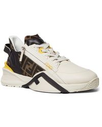 Fendi - Flow Vitello Leather & Tonal Logo Jacquard Sneakers - Lyst