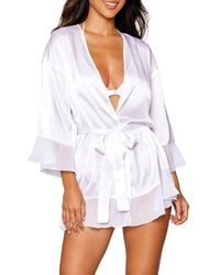 Dreamgirl - Satin & Chiffon Bralette, Robe & Thong Set - Lyst