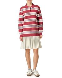 English Factory - Stripe Long Sleeve Mixed Media Dress - Lyst