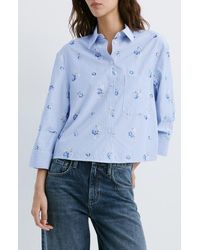 Mango - Embroidered Stripe Button-Up Shirt - Lyst