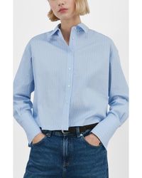 Mango - Rhinestone Detail Stripe Cotton Blend Button-Up Shirt - Lyst