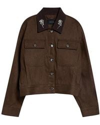 Simone Rocha - Embellished Crop Utility Pocket Denim Workwear Jacket - Lyst