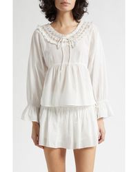 Posse - Danielle Floral Embroidered Lace Trim Babydoll Top - Lyst