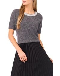Halogen® - Rhinestone Collar Short Sleeve Sweater - Lyst