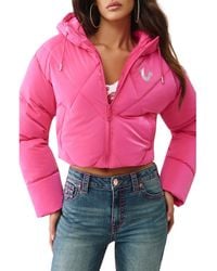 TRUE RELIGION - High Shine Hooded Crop Puffer Jacket - Lyst