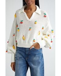 FARM Rio - Open Stitch Crochet Fruit Johnny Collar Cotton Sweater - Lyst