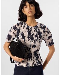 Whistles - Smocked Floral Ruffle Hem Peplum Blouse - Lyst