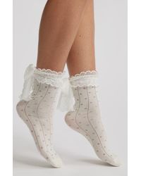 High Heel Jungle - Lace Trim Cotton Blend Crew Socks - Lyst