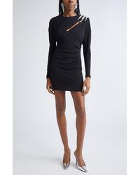 Area - Crystal Cluster Draped Long Sleeve Jersey Minidress - Lyst