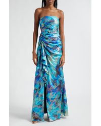 Ramy Brook - Carr Metallic Floral Strapless Sheath Gown - Lyst