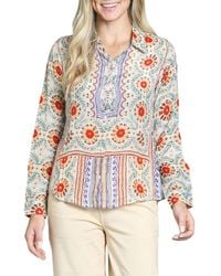 Apny - Floral Print Roll Tab Sleeve Button-Up Shirt - Lyst