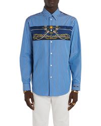 Versace - Nautical Stripe Cotton Poplin & Silk Button-up Shirt - Lyst