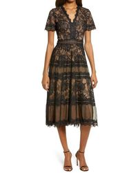 Tadashi Shoji - Lace & Mesh Midi Cocktail Dress - Lyst