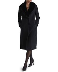 Reiss - Laurie Wool Blend Longline Coat With Removable Faux Fur Collar - Lyst