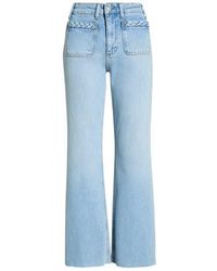 PAIGE - Braid Patch Pocket Raw Hem Wide Leg Jeans - Lyst