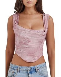 House Of Cb - Una Floral Cowl Neck Lace-up Corset Top - Lyst