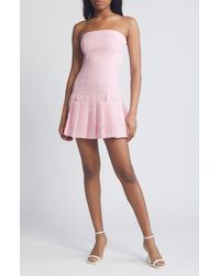 All In Favor - Strapless Pleated Tweed Minidress In At Nordstrom, Size Large - Lyst