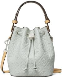 Tory Burch - Mini T Monogram Pebble Leather Bucket Bag - Lyst