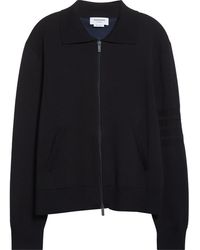 Thom Browne - Double Face Zip Wool Blend Cardigan - Lyst