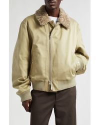 Burberry - Cotton Sateen Bomber Jacket With Genuine Shearling Collar - Lyst