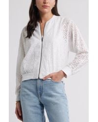 Caslon - Embroidered Eyelet Cotton Zip-Up Bomber Jacket - Lyst