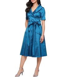 Alex Evenings - Stretch Taffeta Faux Wrap Midi Cocktail Dress - Lyst