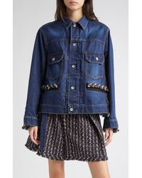 Sacai - Mixed Media Denim & Tweed Trucker Jacket - Lyst