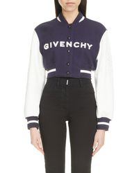 Givenchy - Leather Sleeve Logo Crop Varsity Jacket - Lyst