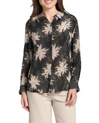 Apny - Abstract Print Roll Tab Sleeve Chiffon Button-Up Shirt - Lyst