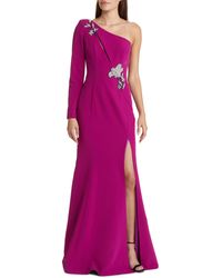 Marchesa - Floral One-shoulder Long Sleeve Gown - Lyst