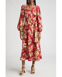 Zimmermann - Lexi Floral Long Sleeve Linen Wrap Dress - Lyst