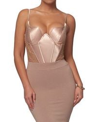 JLUXLABEL - Incomparable Lace Inset Satin Bodysuit - Lyst