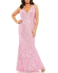 Mac Duggal - Sequined Halter Strap Open Back Trumpet Gown - Lyst
