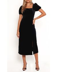 Petal & Pup - Quinnie Puff Sleeve Velvet Midi Dress - Lyst
