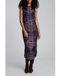 Kenneth Cole - Abstract Print Ruched Mesh Midi Dress - Lyst