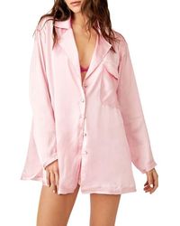 Free People - Like Honey Long-Sleeve Satin Pajama Shirt - Lyst