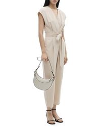 Mango - Tie Waist Faux Wrap Wide Leg Jumpsuit - Lyst