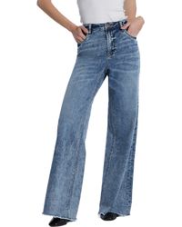 HINT OF BLU - Happy shaggy High Waist Raw Hem Wide Leg Jeans - Lyst