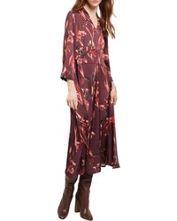 Misook - Floral Print Long Sleeve Crêpe De Chine Dress - Lyst