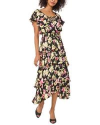 Vince Camuto - Floral Tiered Flutter Sleeve Midi Dress - Lyst