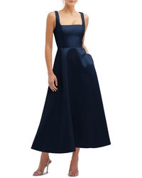 Dessy Collection - Square Neck Sateen Midi Gown - Lyst