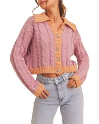 All In Favor - Colorblock Cable Stitch Embellished Button Cardigan In At Nordstrom, Size Large - Lyst
