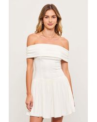 Modenaire - Off-Shoulder Ruched Bodice Mini Dress With Flowy Skirt - Lyst