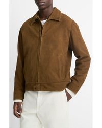Vince - Suede Short Jacket With Removable Genuine Shearling Collar - Lyst