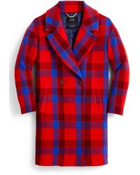 J.Crew Plaid Italian Stadium Cloth Wool Blend Oversize Top Coat - Red