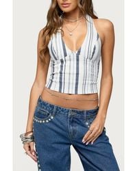 Edikted - Sofey Stripe Denim Halter Top - Lyst