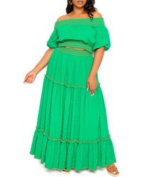 Buxom Couture - Smocked Off The Shoulder Puff Sleeve Top & Maxi Skirt Set - Lyst